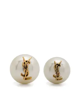 Yves Saint Laurent logo-plaque pearl stud earrings 17823654