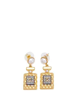 Chanel 2020 Gold Plated and Faux Pearl Crystal CC Perfume Bottle Drop Push Back Earrings costume earrings 31987890